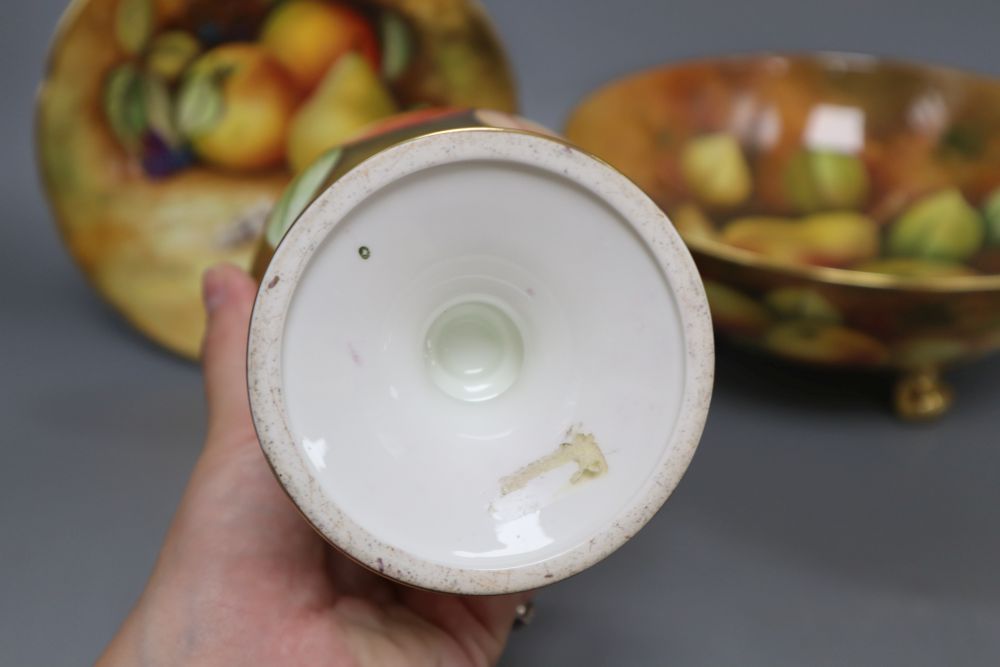 Keith Hancock for Coalport: a fruit-decorated bowl, diameter 26.5cm and two other pieces